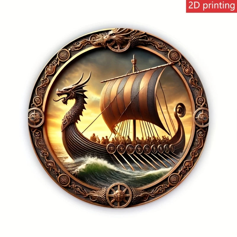 1 Piece 2D Viking Tap Ship Logo Wooden Disc 8 Inch For Bedroom Living Room Home Restaurant Bar Coffee Shop Garage Room