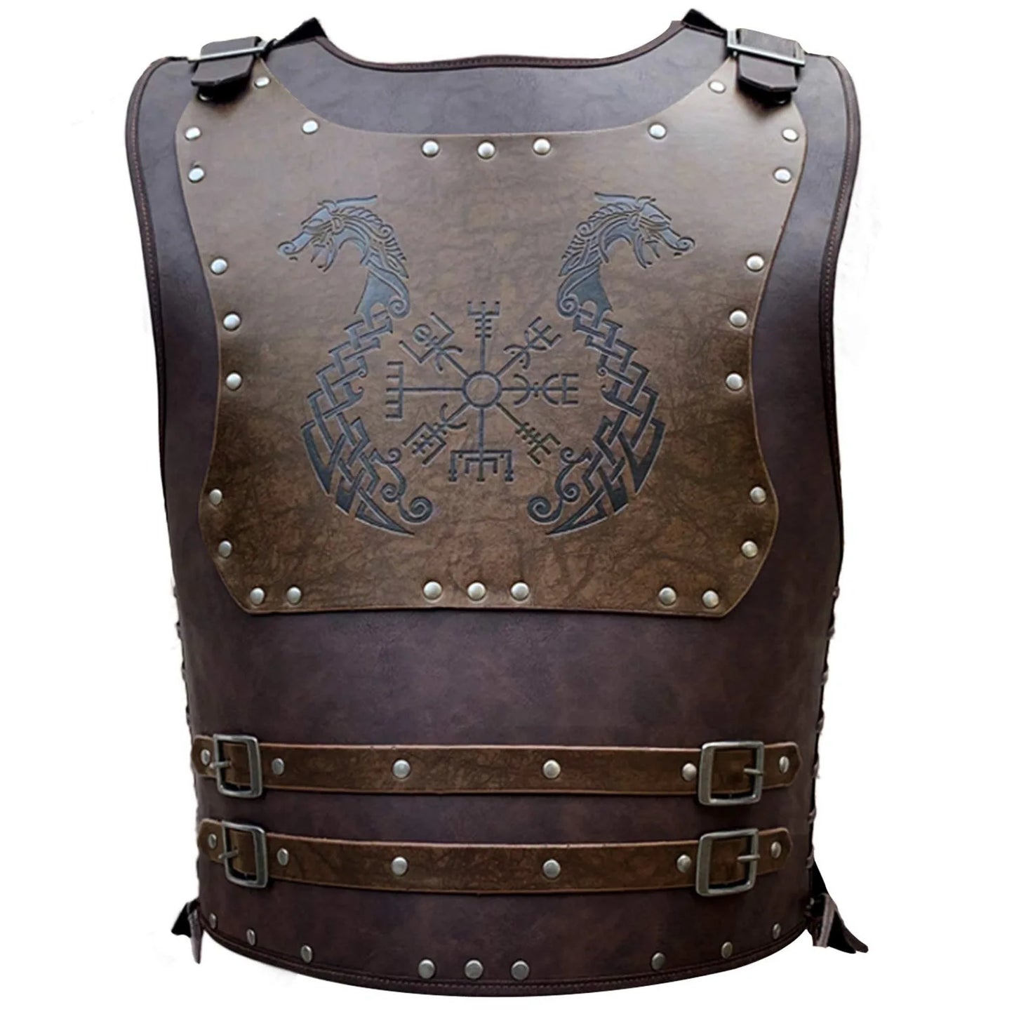 Medieval Victorian Warrior Armor Embossed Viking Costume PU Leather Knight Vest Chest Armor for Cosplay Larp Party Halloween