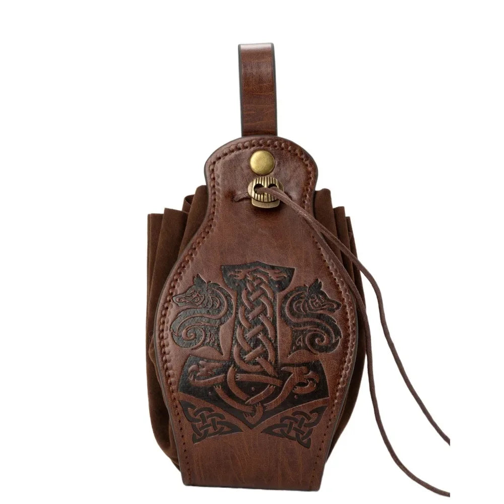 Fashion Coin Purse Vintage Medieval Waist Bag Dragon Wolf Pattern Halloween Cosplay Coin Purse Viking Knight Accessories