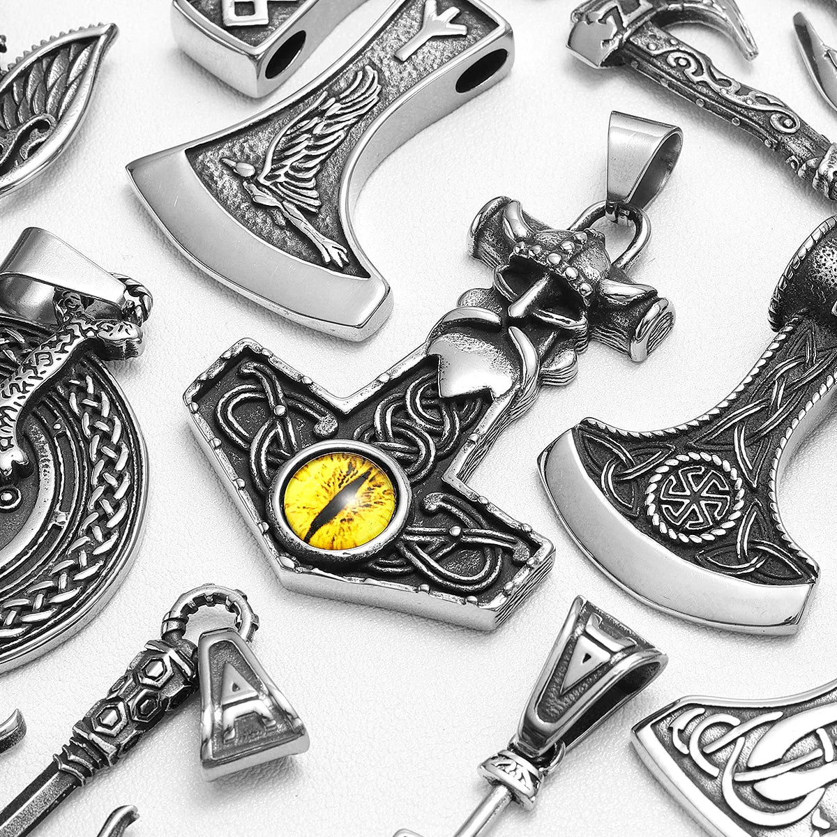 Viking Variety Weapons Men Pendant Necklace Stainless Steel Nordic Myth Chain Retro Rock Punk Rap for Friend Male Jewelry Gift