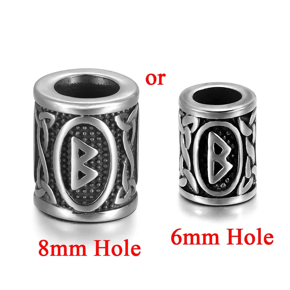 Stainless Steel Viking Rune Beads Hair Beard Lanyards Paracord Bead Jewelry Bracelet Components Jewellery Making DIY Accessories