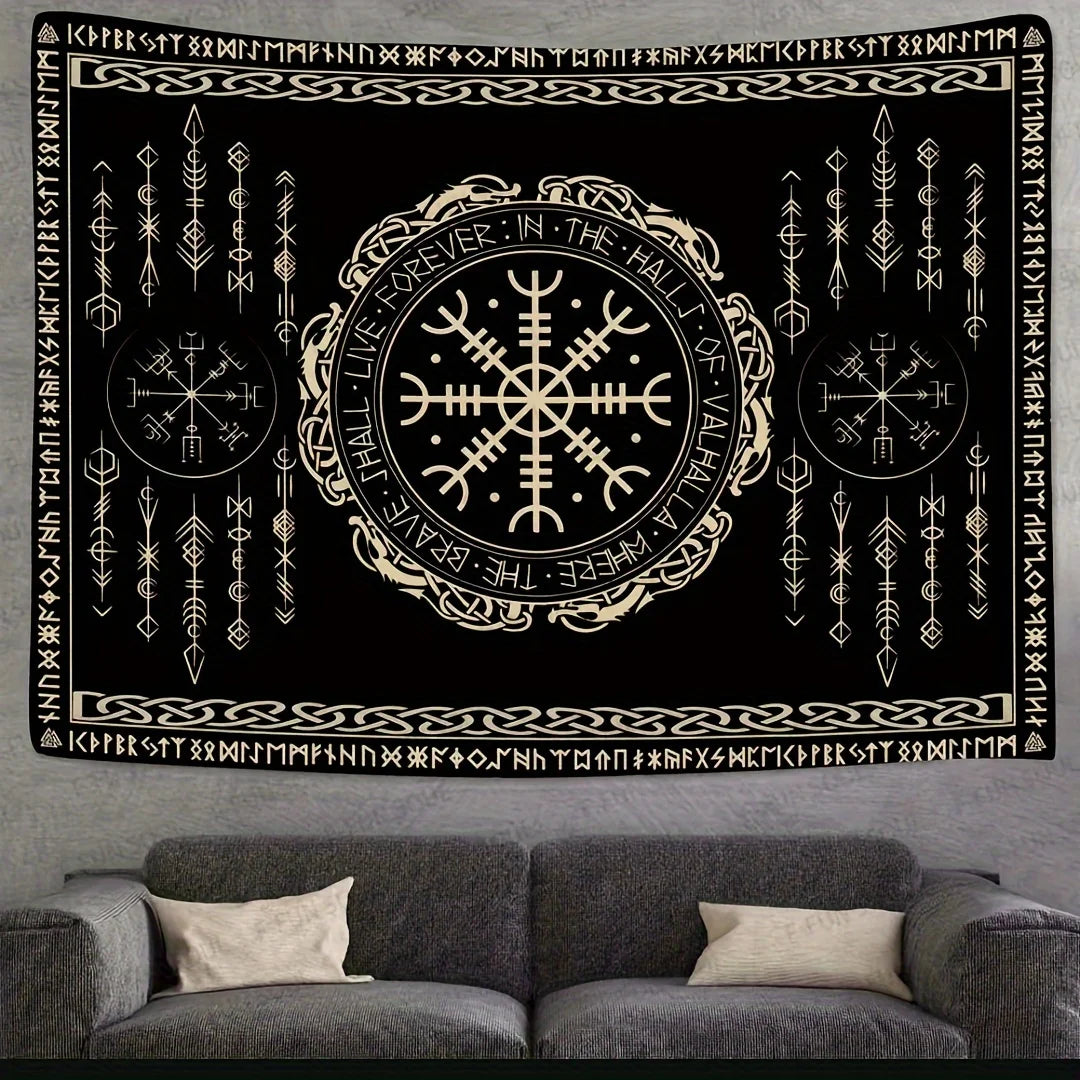 VIKAMA Scandinavian Rune Energy Field Tapestry Celtic Living Room B&B Cafe Decoration Viking Mythology Art Backdrop