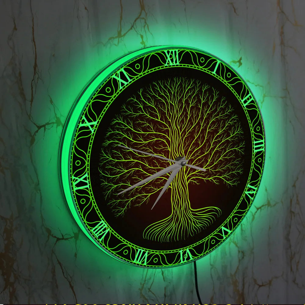Tree Of Life Symbol LED Wall Clock With Backlight