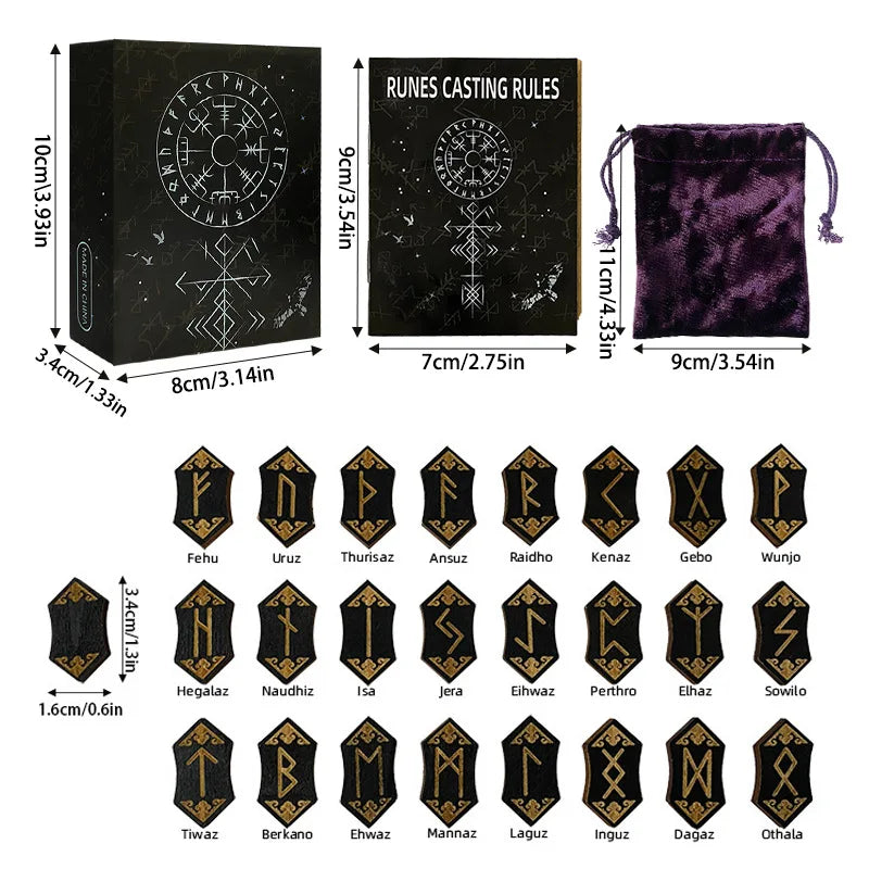 Wooden Rune Stone Set 25pcs Viking Norse Divination Kit with Guide Book Velvet Bag Spiritual Runes Beginners Meditation Ritual
