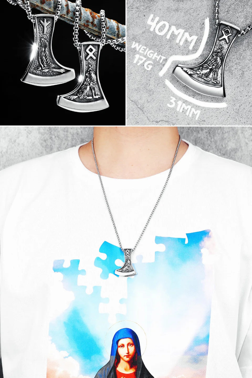 Viking Variety Weapons Men Pendant Necklace Stainless Steel Nordic Myth Chain Retro Rock Punk Rap for Friend Male Jewelry Gift