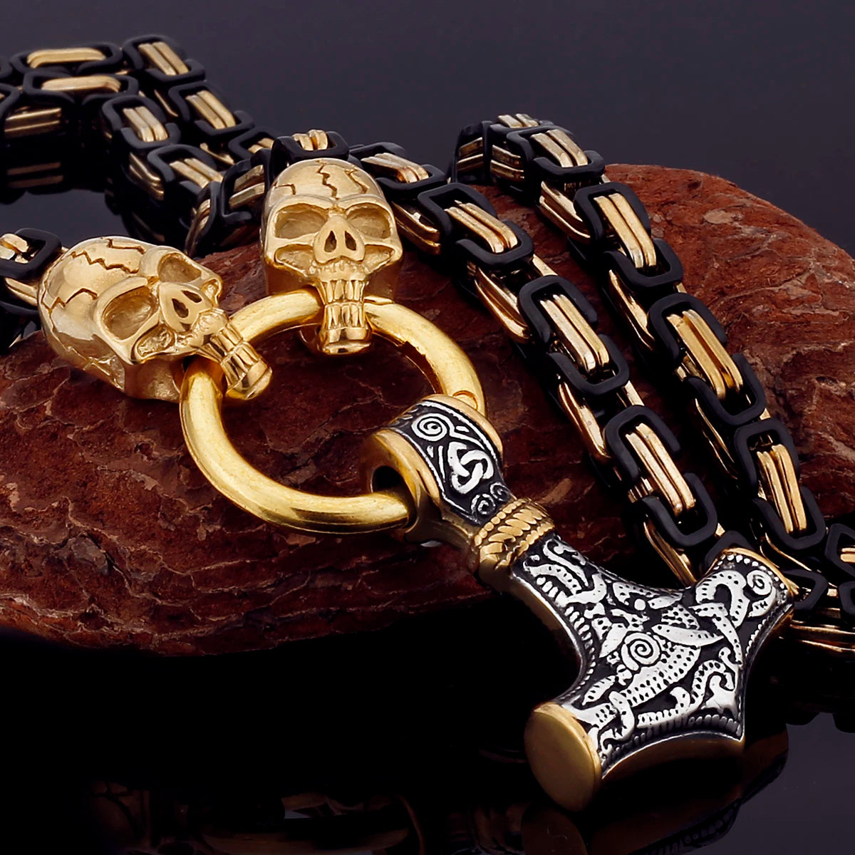 Black Mjolnir Fenrir chain gold silver