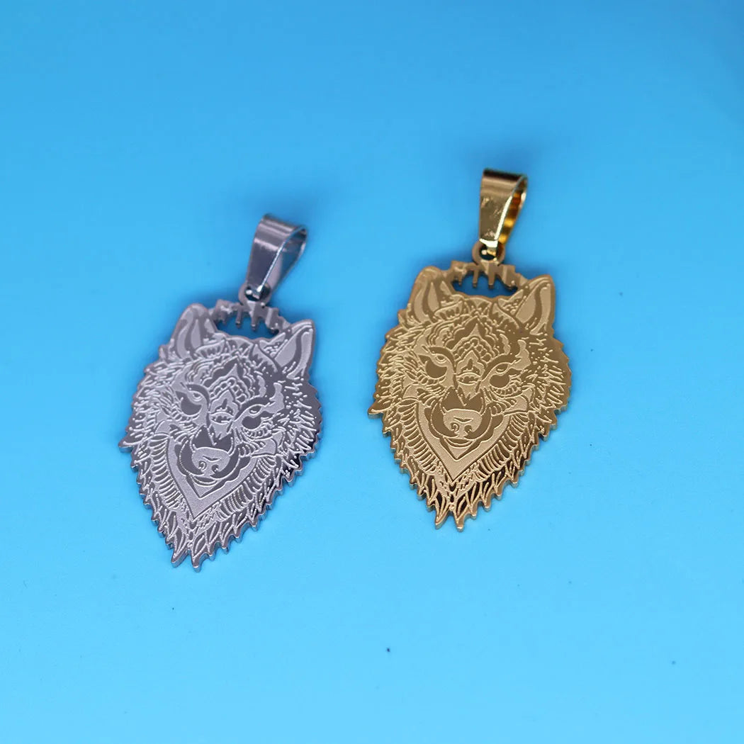 2Pcs/lot Viking Wolf Head Rune For Necklace Bracelets Jewelry Crafts Making Findings Handmade Stainless Steel Charm