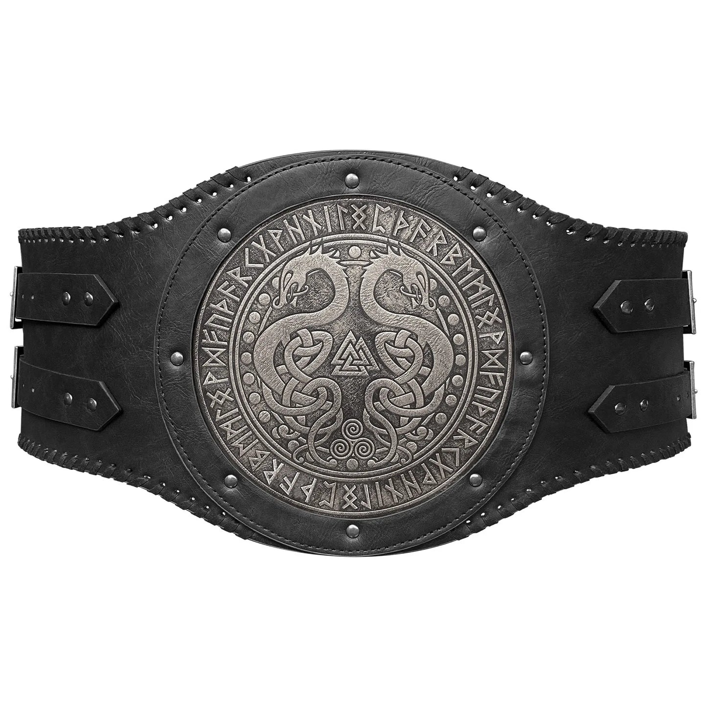 Viking style wide embossed PU leather belt with medieval Nordic style Renaissance knight armor waist belt accessory suitable f