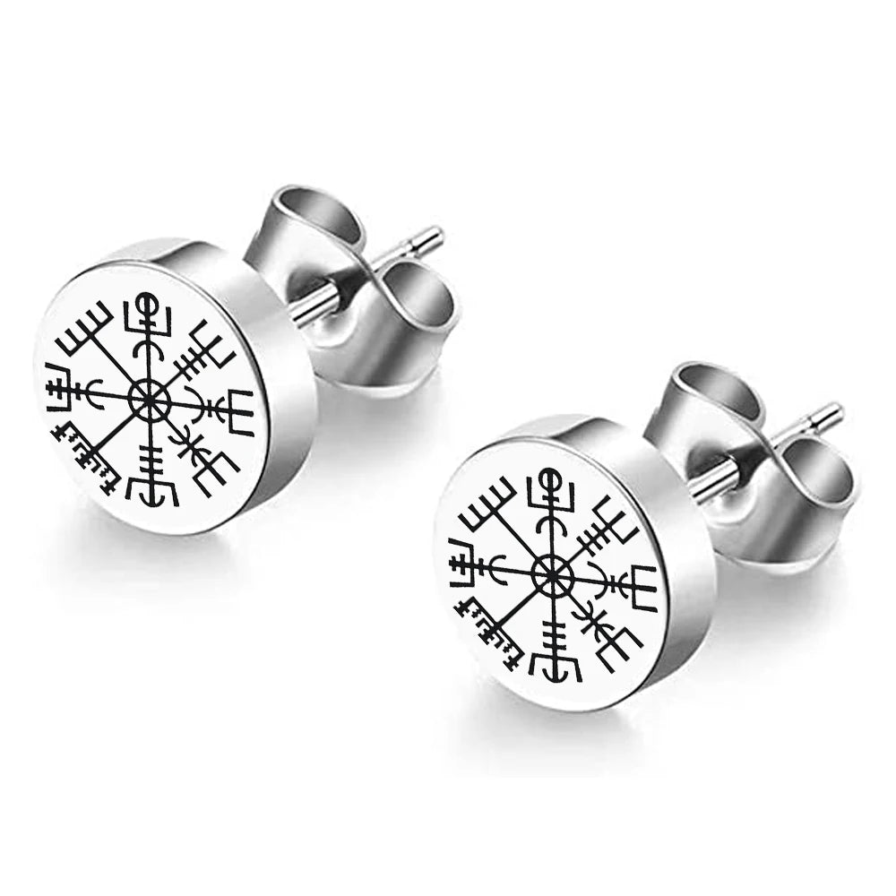 Viking Stud Earrings for Men Runes Fake Gauge Ear Studs Stainless Steel Plugs Men's Earrings Piercing Jewelry