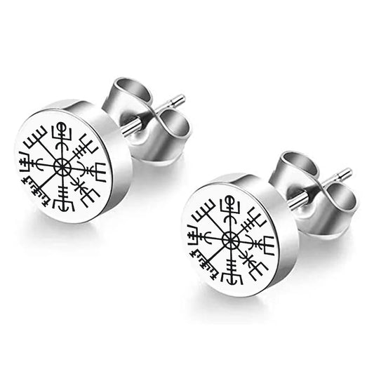Viking Stud Earrings for Men Runes Fake Gauge Ear Studs Stainless Steel Plugs Men's Earrings Piercing Jewelry
