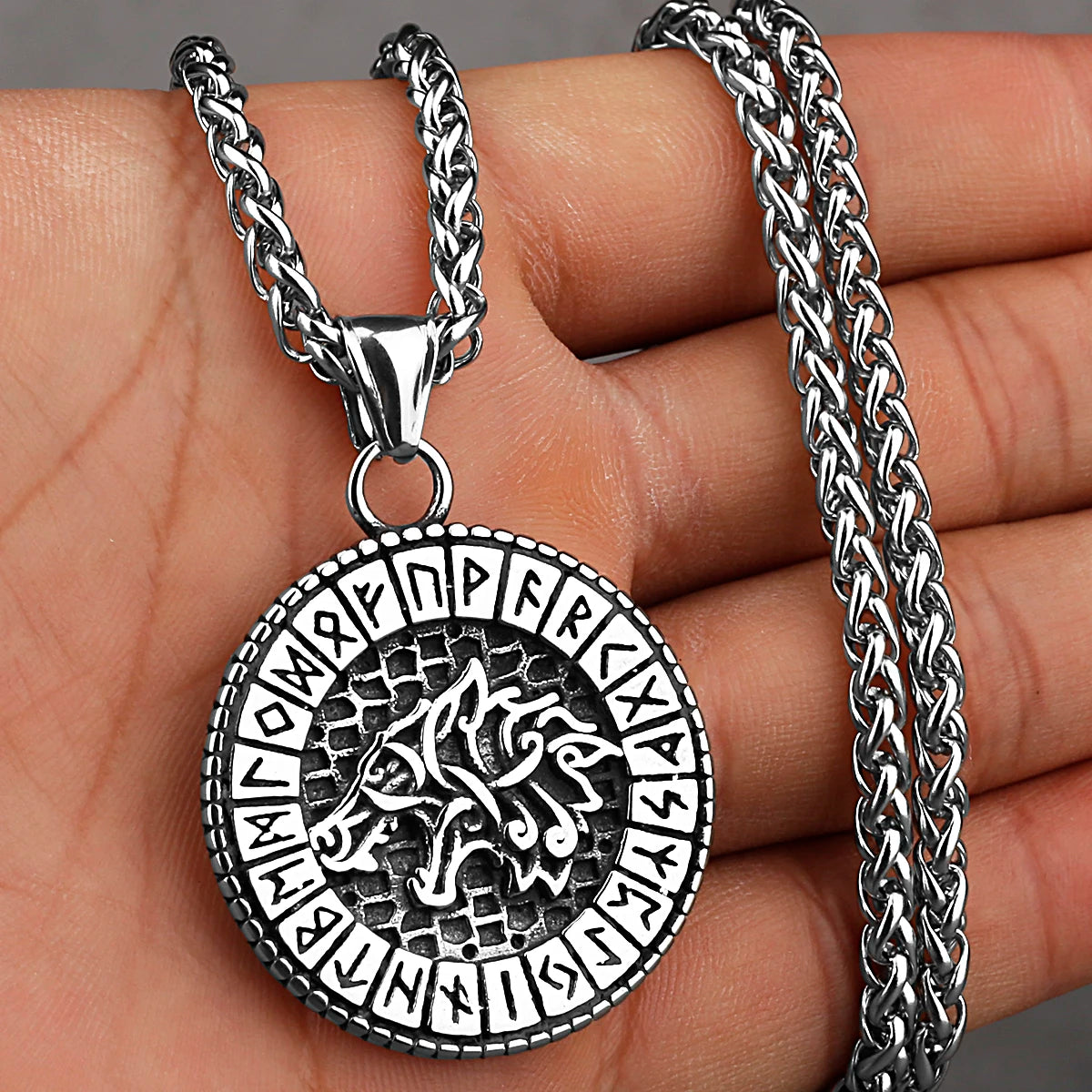 Viking Style Various Wolf Head Runes Original Stainless Steel Material Unisex Necklace Pendant Birthday Gift Factory Wholesale