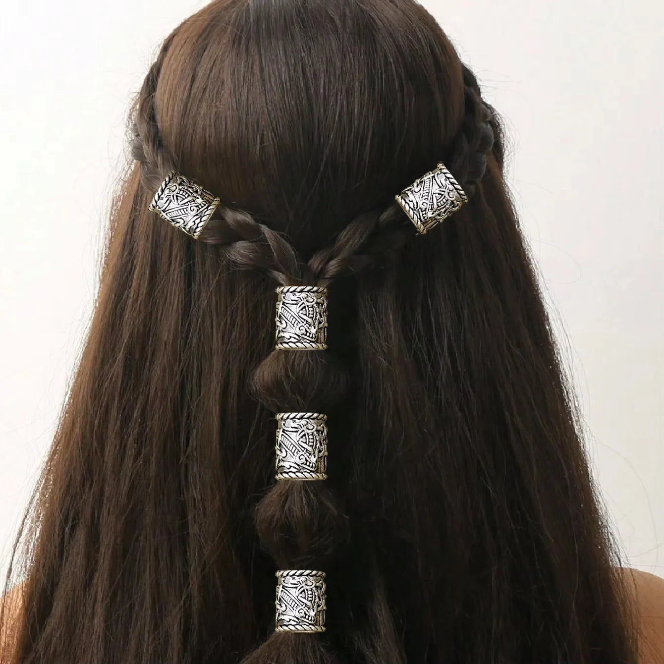 3x Norse Viking Pirate Hole Beard Bead Dreadlocks Ring Hair Braid Metal Tubes Clip Pin Dwarven Jewelry Headband Accessories