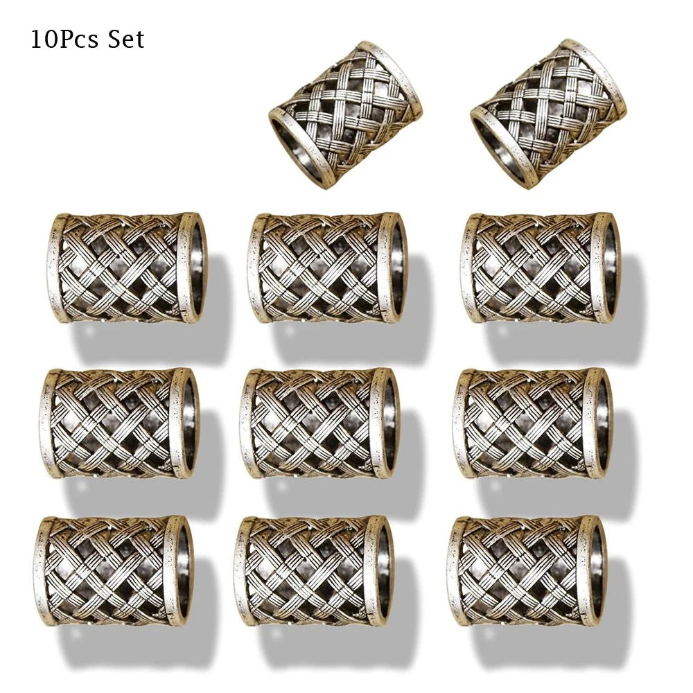 3x Norse Viking Pirate Hole Beard Bead Dreadlocks Ring Hair Braid Metal Tubes Clip Pin Dwarven Jewelry Headband Accessories