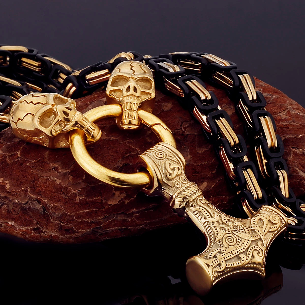 Black Mjolnir Fenrir chain gold silver