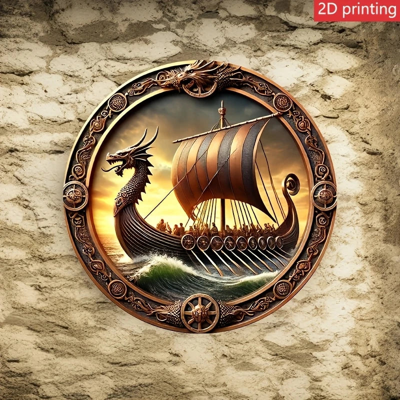 1 Piece 2D Viking Tap Ship Logo Wooden Disc 8 Inch For Bedroom Living Room Home Restaurant Bar Coffee Shop Garage Room