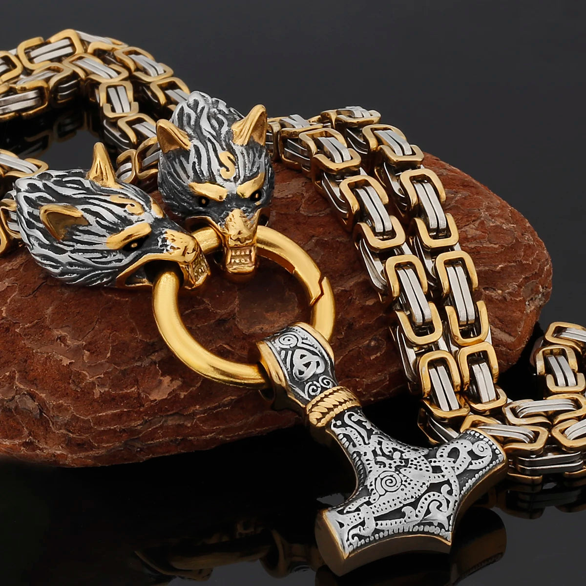 Black Mjolnir Fenrir chain gold silver