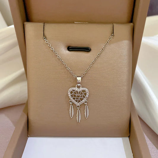 Three feather heart necklace