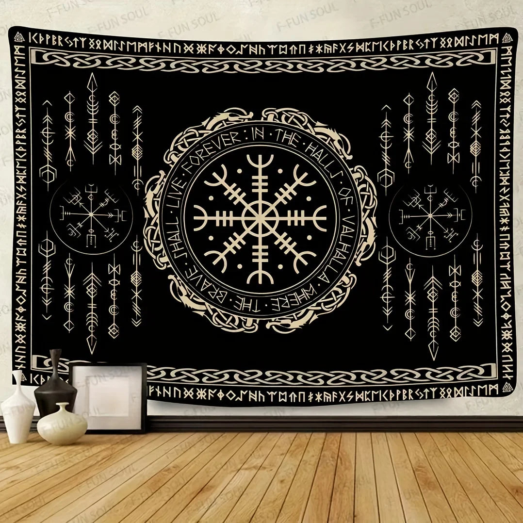 VIKAMA Scandinavian Rune Energy Field Tapestry Celtic Living Room B&B Cafe Decoration Viking Mythology Art Backdrop