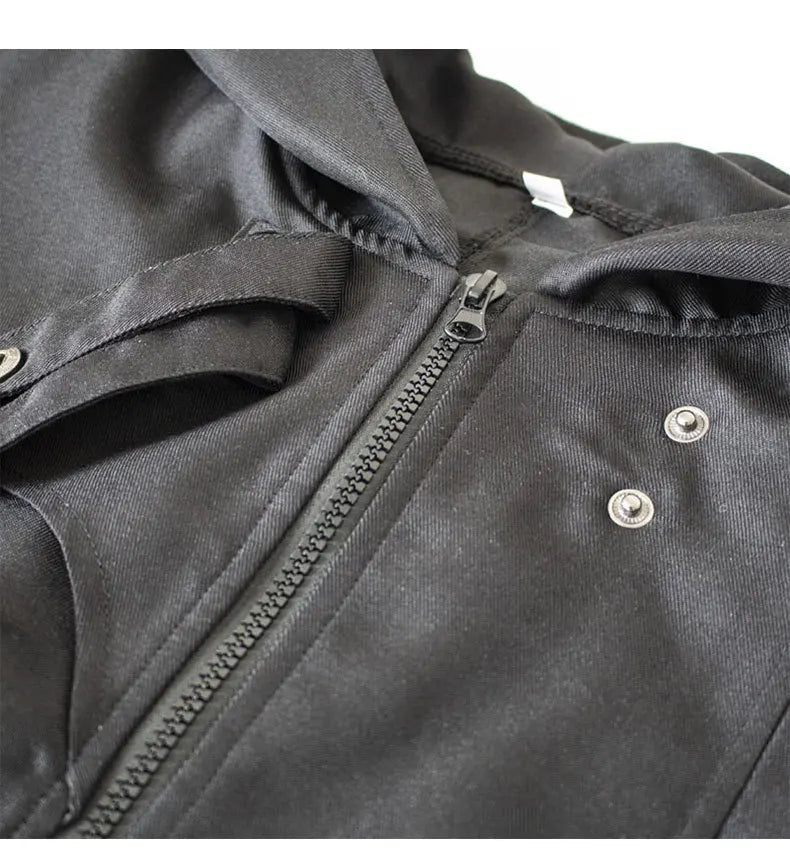 Men Gothic Steampunk Jacket Halloween Tailcoat Cosplay Hooded Assassin Costume Medieval Viking Warrior Zipper Black Coat 5XL