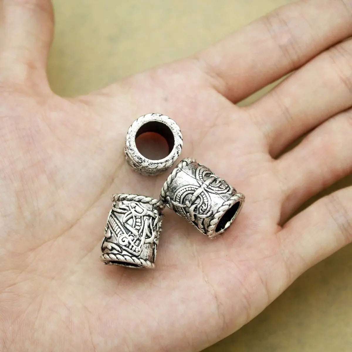 3x Norse Viking Pirate Hole Beard Bead Dreadlocks Ring Hair Braid Metal Tubes Clip Pin Dwarven Jewelry Headband Accessories