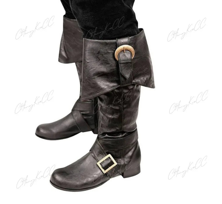 Medieval Viking Pirate Soldier Cosplay Knight Boots Halloween Men Fashion Buckle Footwear Shoes Women Retro Party High Heel Boot