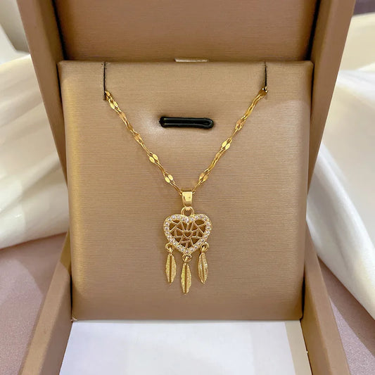 Three feather heart necklace