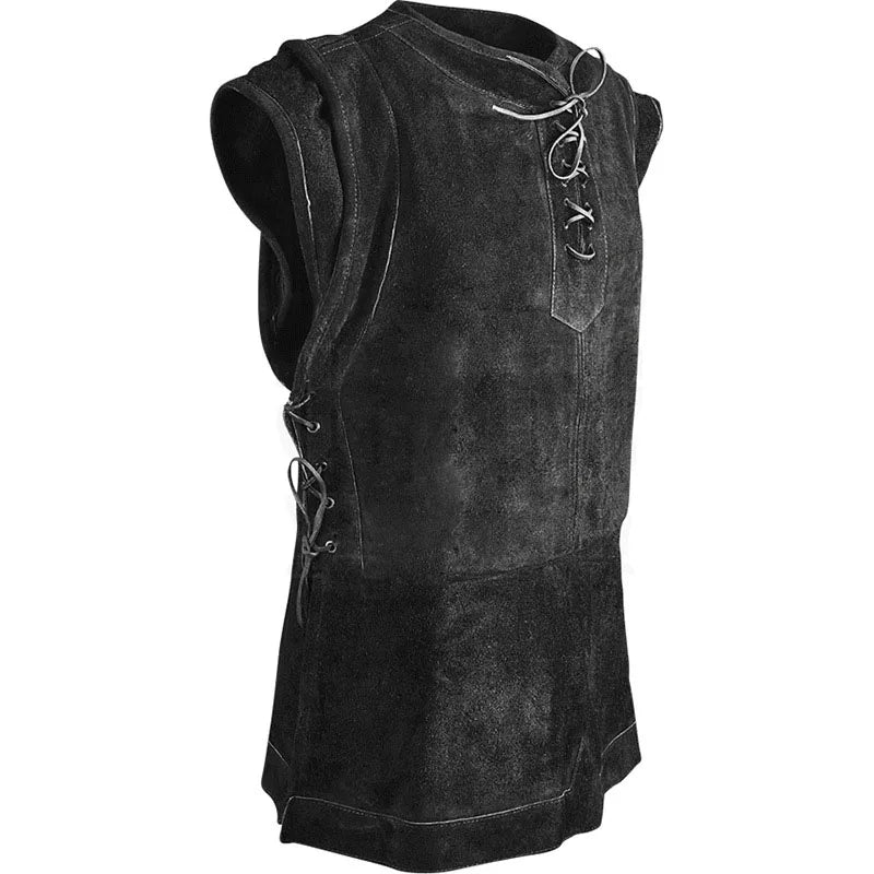 Mens Medieval Punk Vest Punk Cosplay Archer Costume Adult Chest Body Armor Suede Larp Outfit Jerkin Coat Halloween For Men