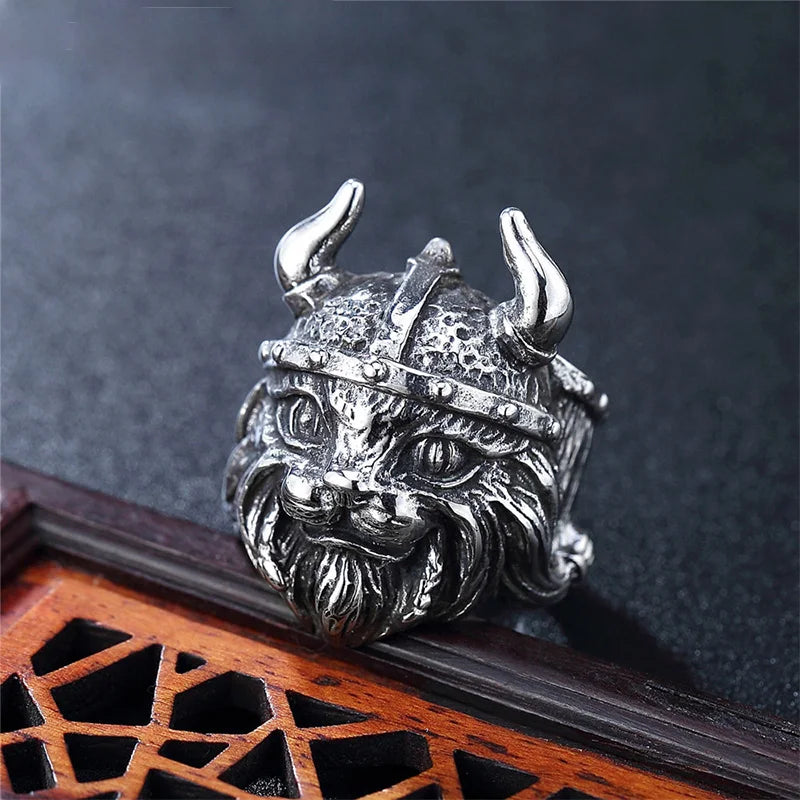 Retro Vikings Cat Ring For Men Silver Color Punk Gothic Adjustable Open Ring Creative Jewelry Unisex Accessories Kitten Gift