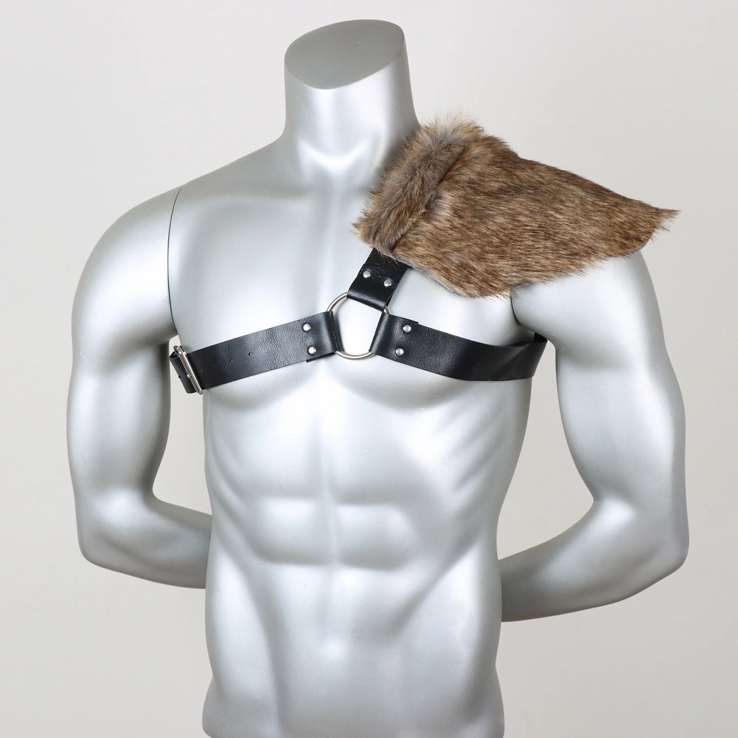 UYEE Man  Medieval Viking Fur Wrap Drape Shawl Barbarian Shoulder Cowl Mantle with Chest Belt Fur Capelet for Viking