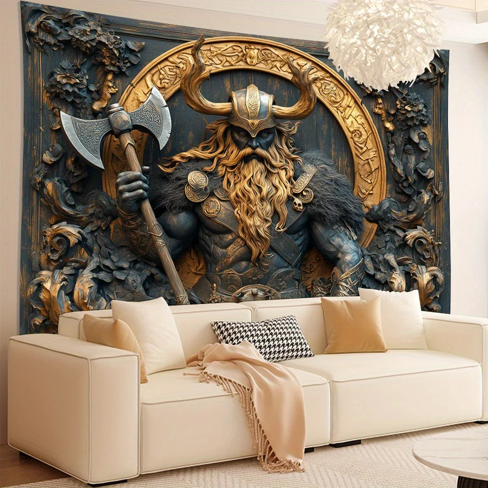 Viking Warrior 3D Visual Effects Tapestries-Polyester wall hanging for living room, bedroom office decoration 150x230cm