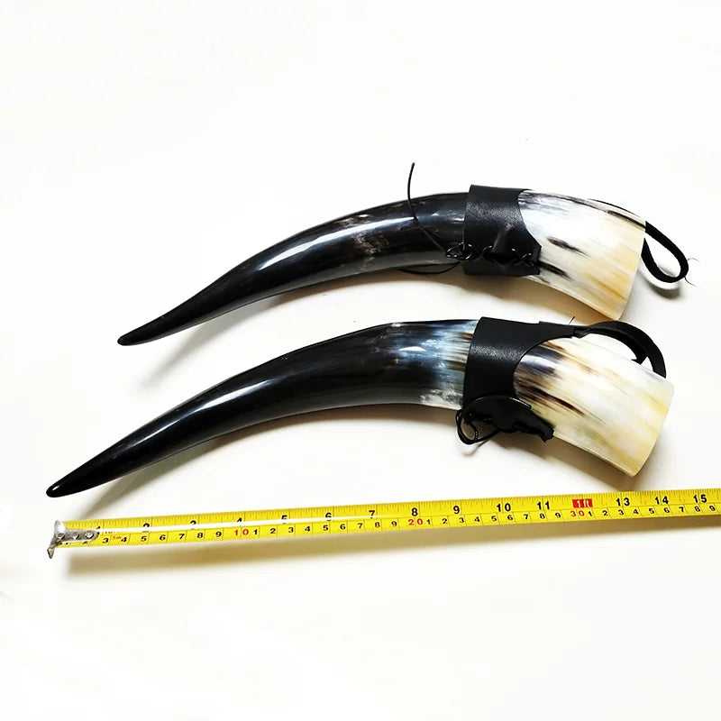 Viking Drinking Horn Mugs 380ml | Handmade Real OX Horn Cups for Ale Wine Beer Chalice Norse Tankard Vikings Style Gift for Men