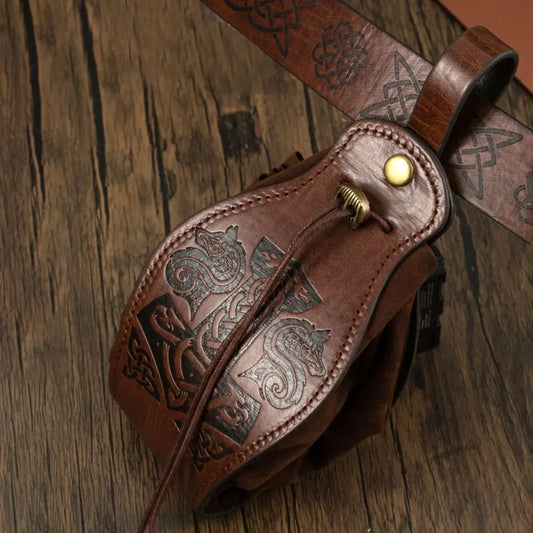 Fashion Coin Purse Vintage Medieval Waist Bag Dragon Wolf Pattern Halloween Cosplay Coin Purse Viking Knight Accessories