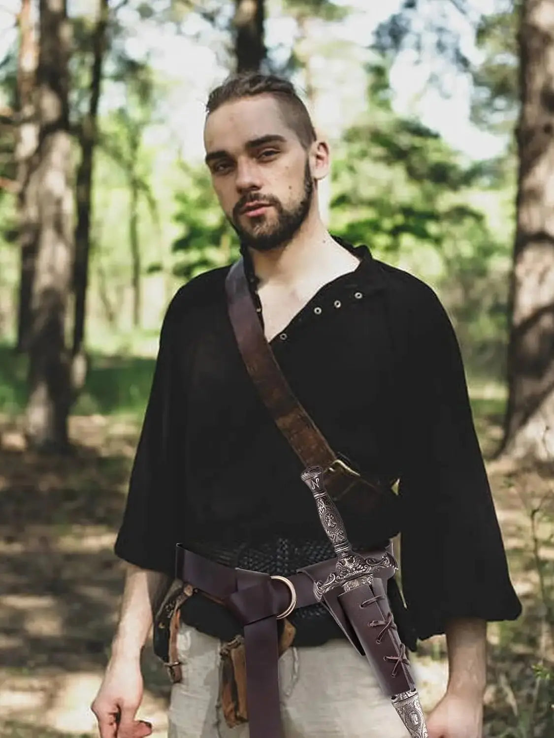 1Pc/2Pcs Halloween Medieval Knight Belt & Viking Sword Leather Case, Dagger Frog Leather Sword Belt Sword Holder, Renaissance Belt