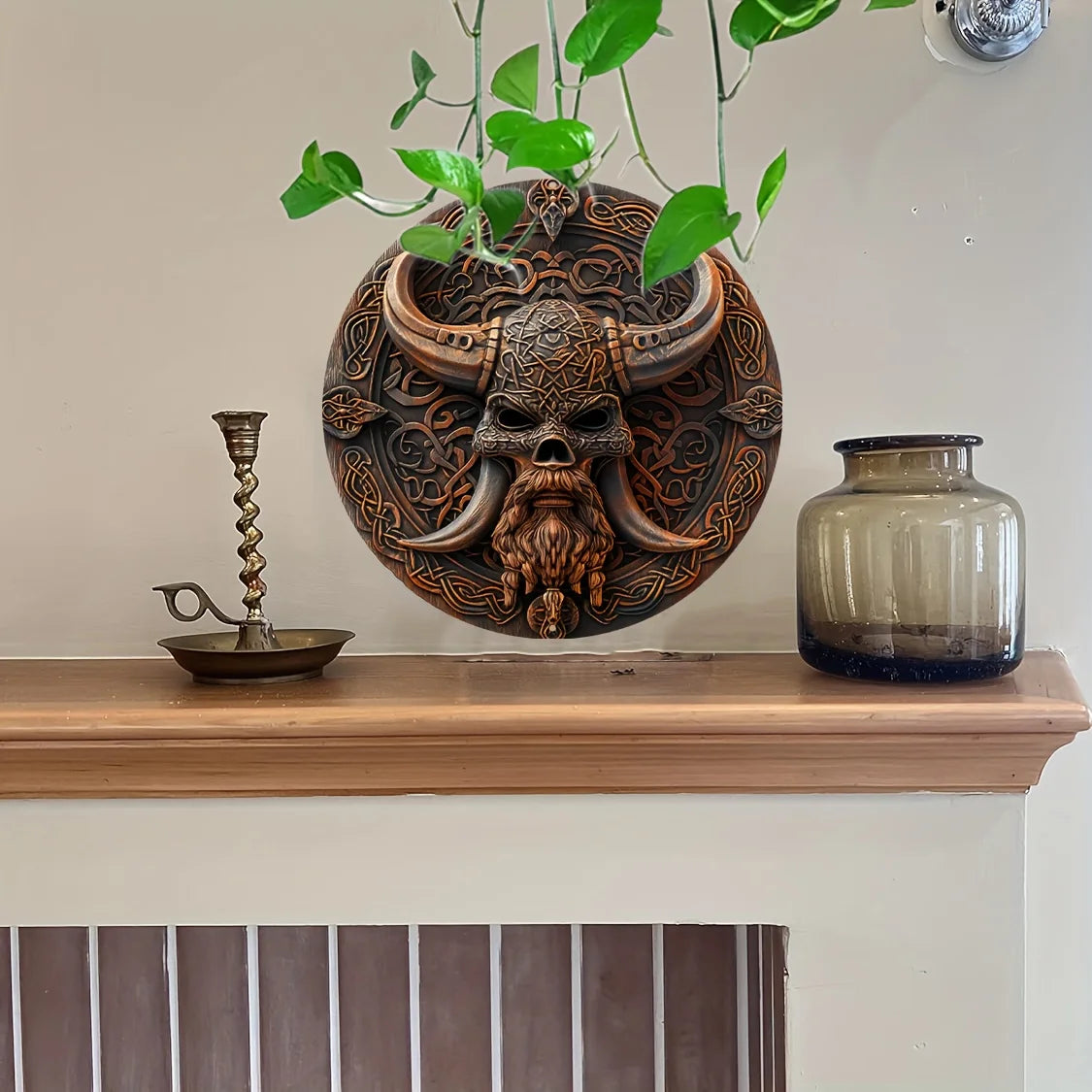 Viking Warrior Mask 8X8" Aluminum Wall Art - Durable & Uv Protected, Perfect For Home, Garage, Cafe Decor | Easy To Hang