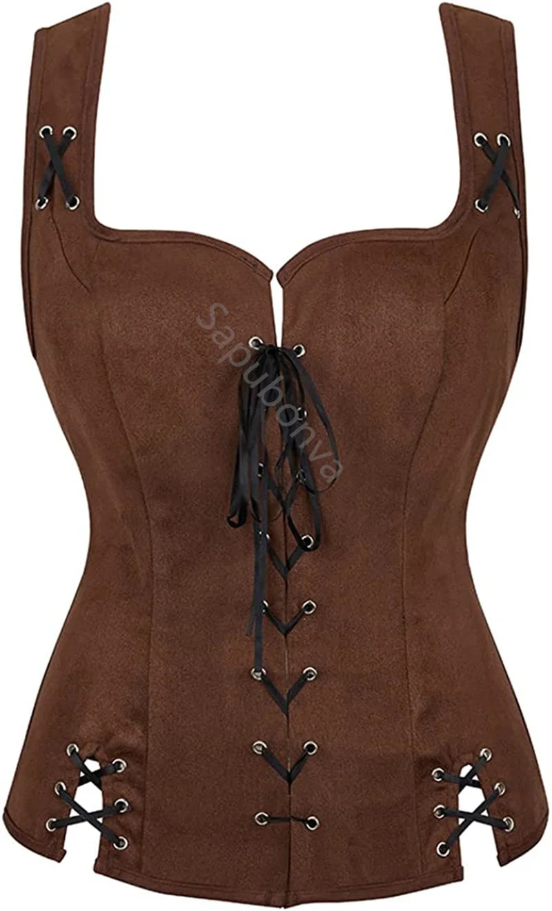 Sapubonva Pirate Renaissance Costumes for Women Steampunk Pirate Vest Viking Costume Bodice Vest Medieval Corset Halloween