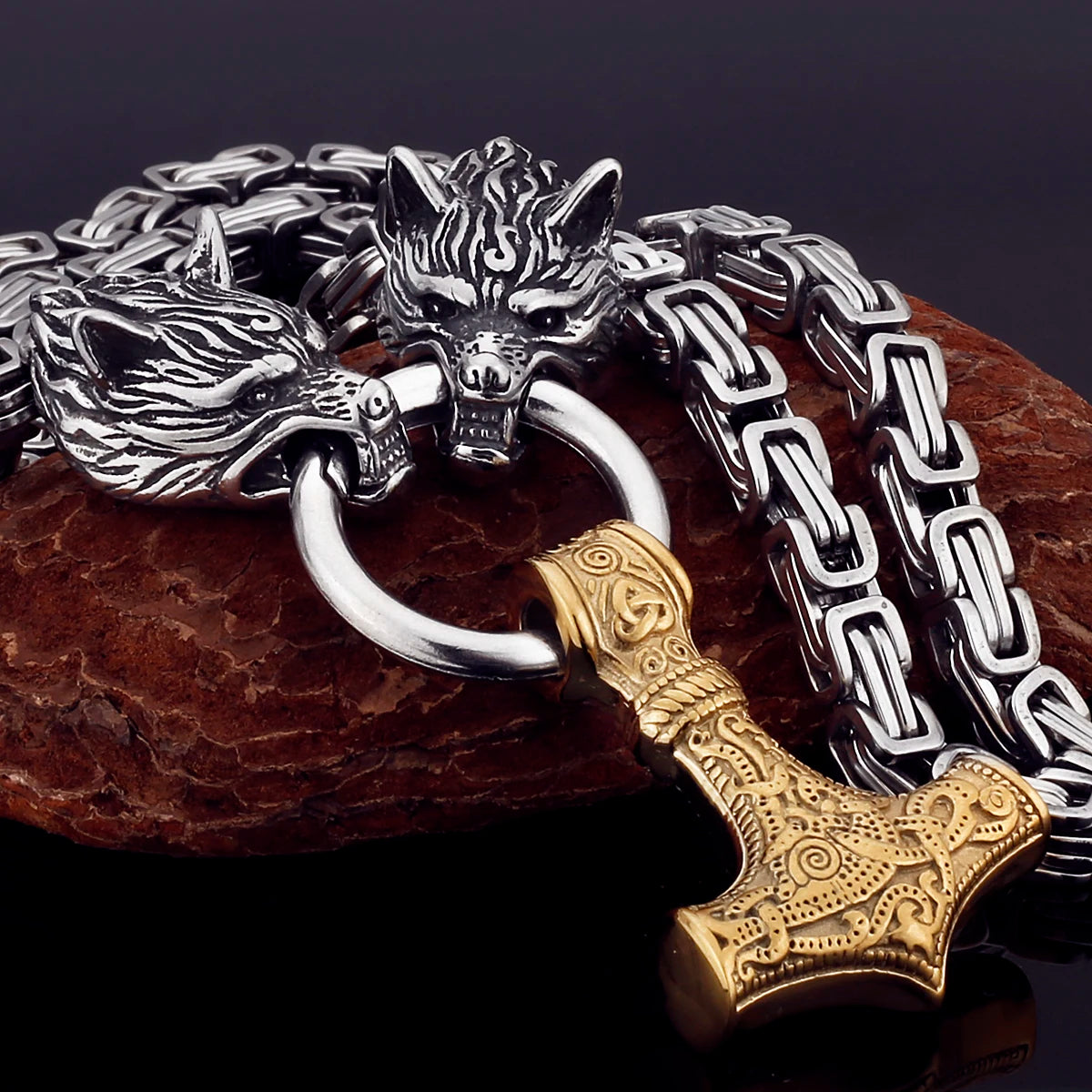 Black Mjolnir Fenrir chain gold silver
