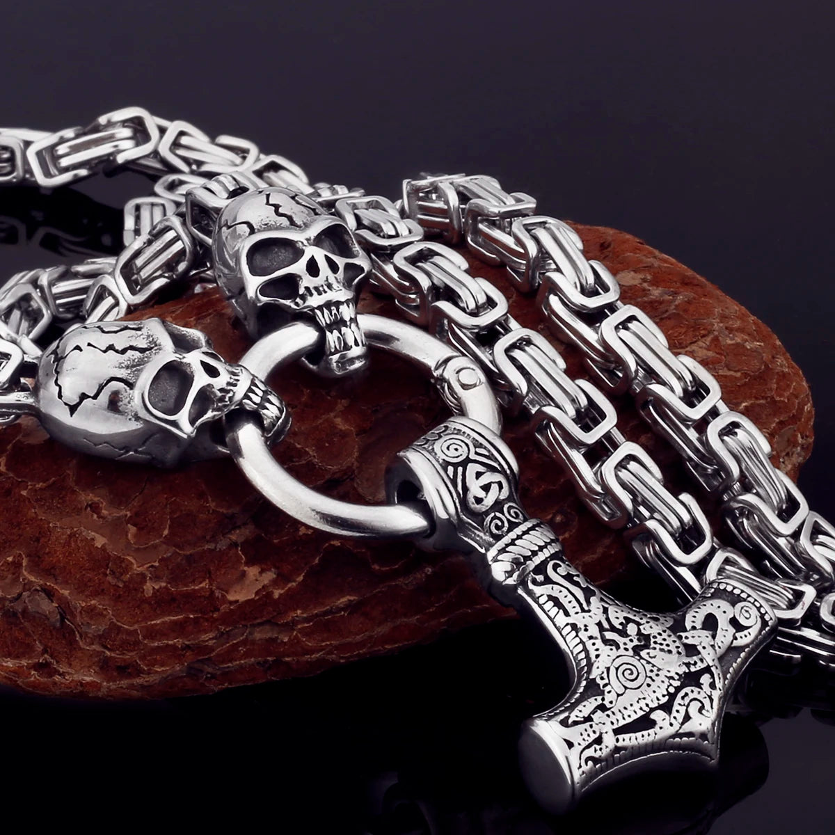 Black Mjolnir Fenrir chain gold silver