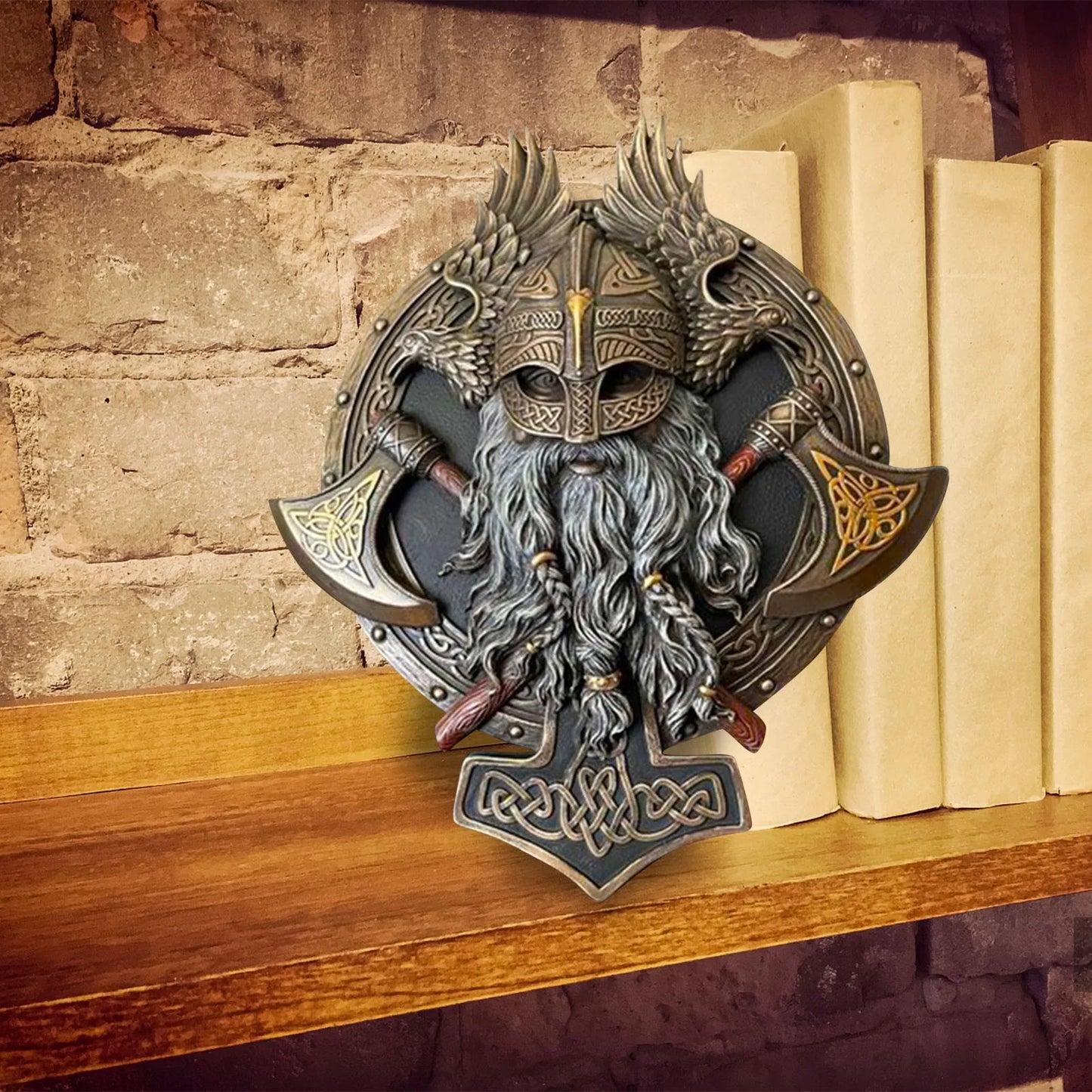 Ares Wall Plaque Valhalla Sculpture, Viking Warrior Axe Wall Decoration Home Wall Hanging Decor Holiday Birthday Gift Gothic