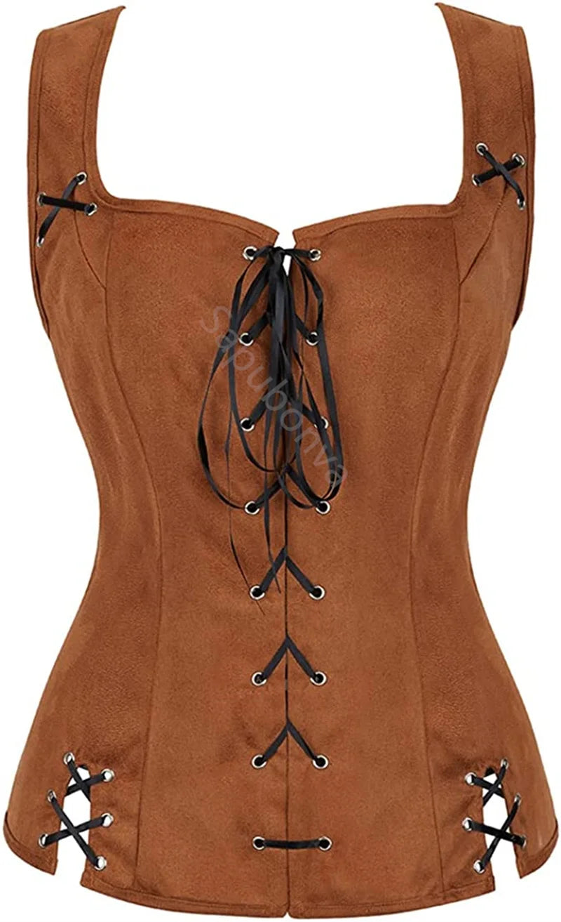 Sapubonva Pirate Renaissance Costumes for Women Steampunk Pirate Vest Viking Costume Bodice Vest Medieval Corset Halloween