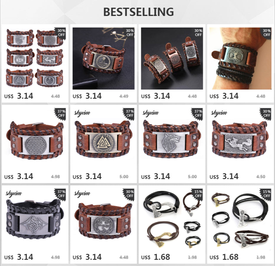 Skyrim Viking Vegvisir Compass Genuine Leather Bracelet for Man Nordic Runes Odin Scandinavian Bangle Amulet Jewelry Gift