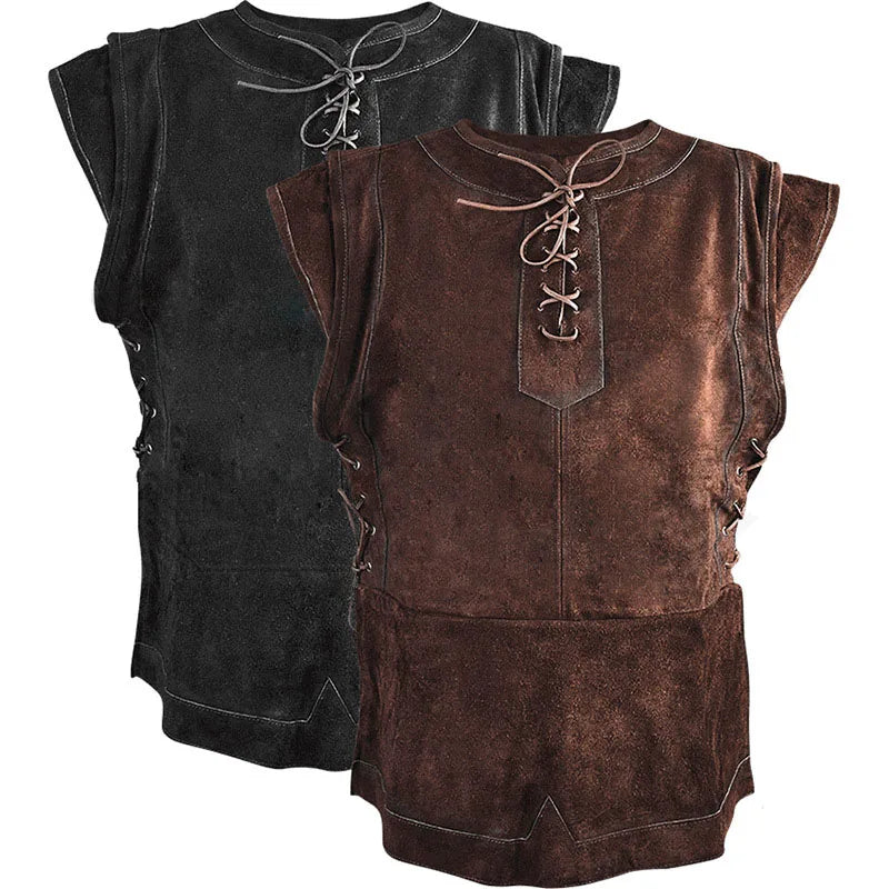 Mens Medieval Punk Vest Punk Cosplay Archer Costume Adult Chest Body Armor Suede Larp Outfit Jerkin Coat Halloween For Men