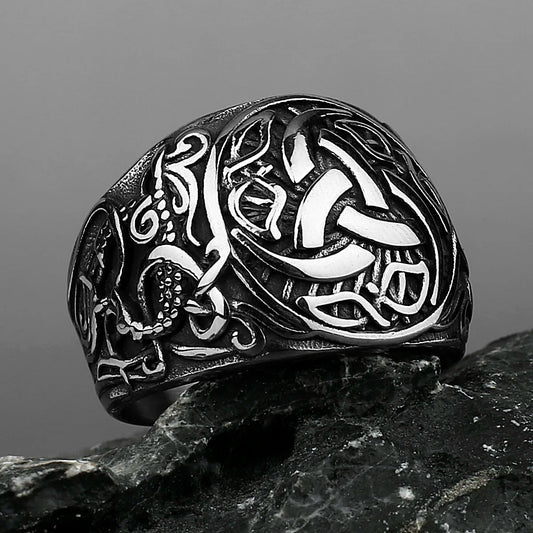 Viking Dragon Rune Stainless Steel Ring Men's Fashion Temperament Ring Biker Hip Hop Celtic Knot Amulet Jewelry Gift