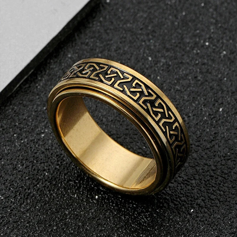Viking Celtic Knot Rune Rings for Men Rotating Stainless Steel Anti Stress Anxiety Relife Spinning Ring Anillo Antiestres