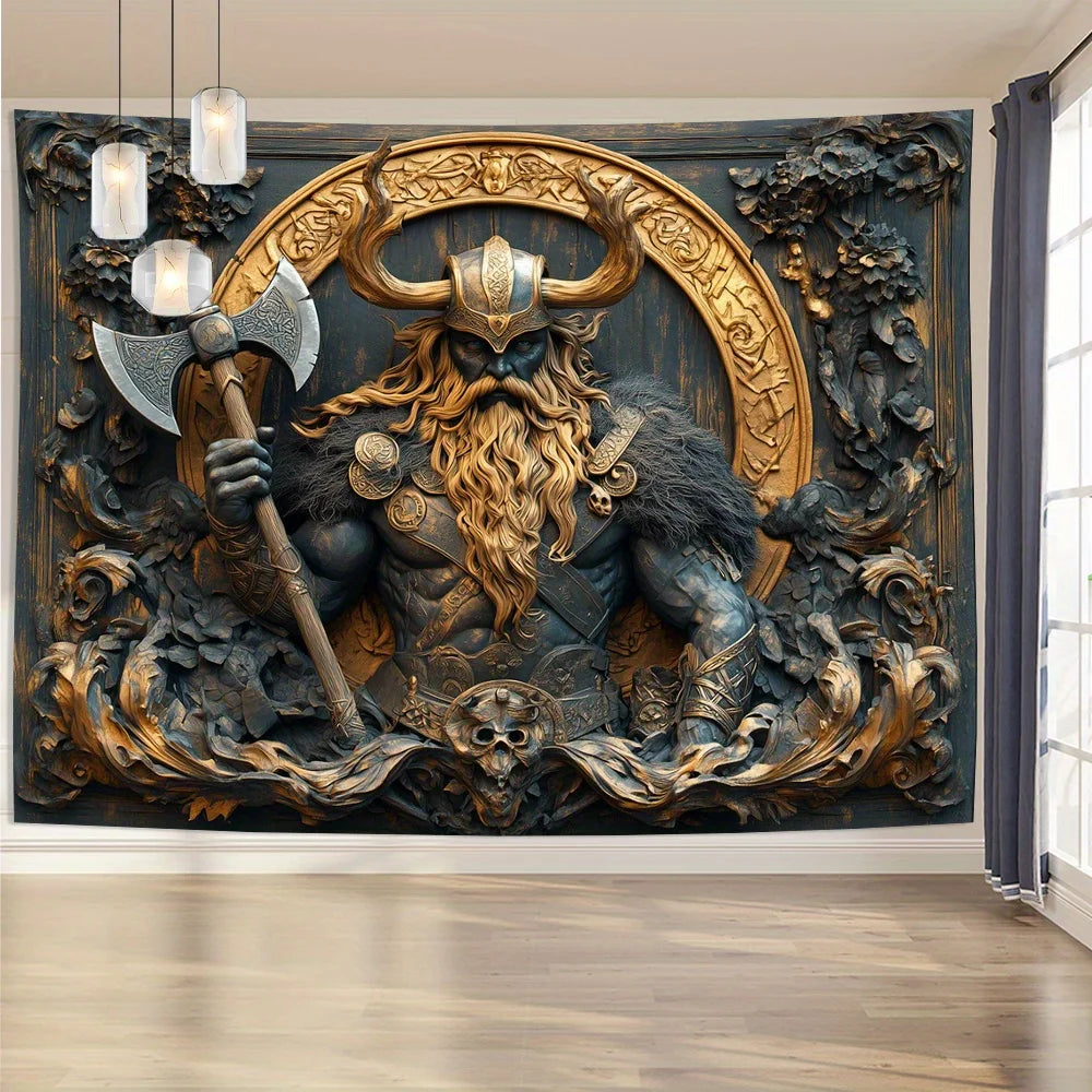 Viking Warrior 3D Visual Effects Tapestries-Polyester wall hanging for living room, bedroom office decoration 150x230cm