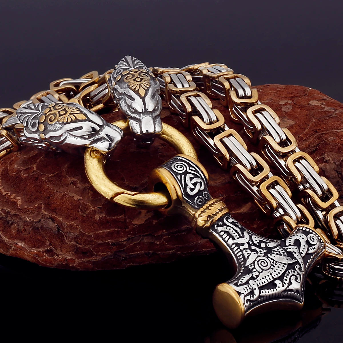 Black Mjolnir Fenrir chain gold silver