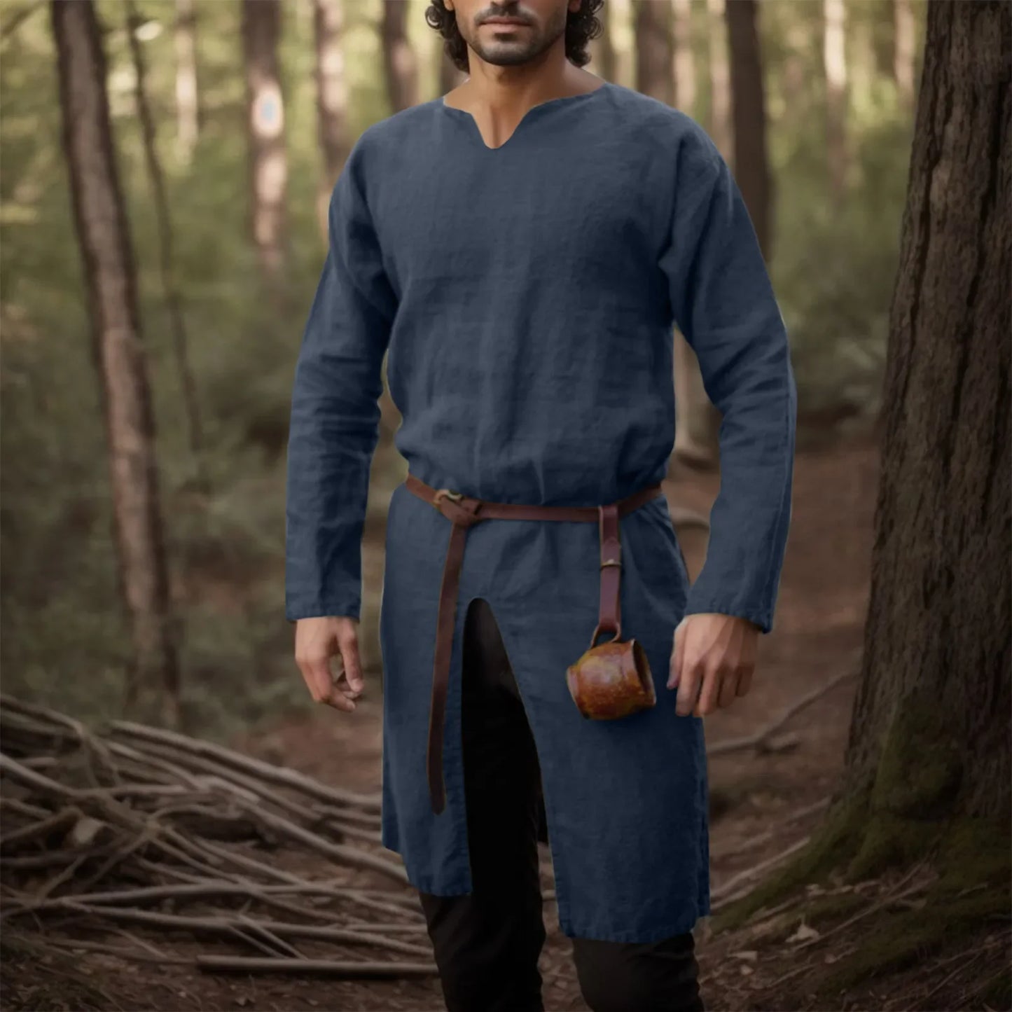 Medieval Renaissance Retro Linen Shirt Tops Tunic Male Long Robes Dress Vintage Jackets Knight Vikings Pirate Cosplay Costumes