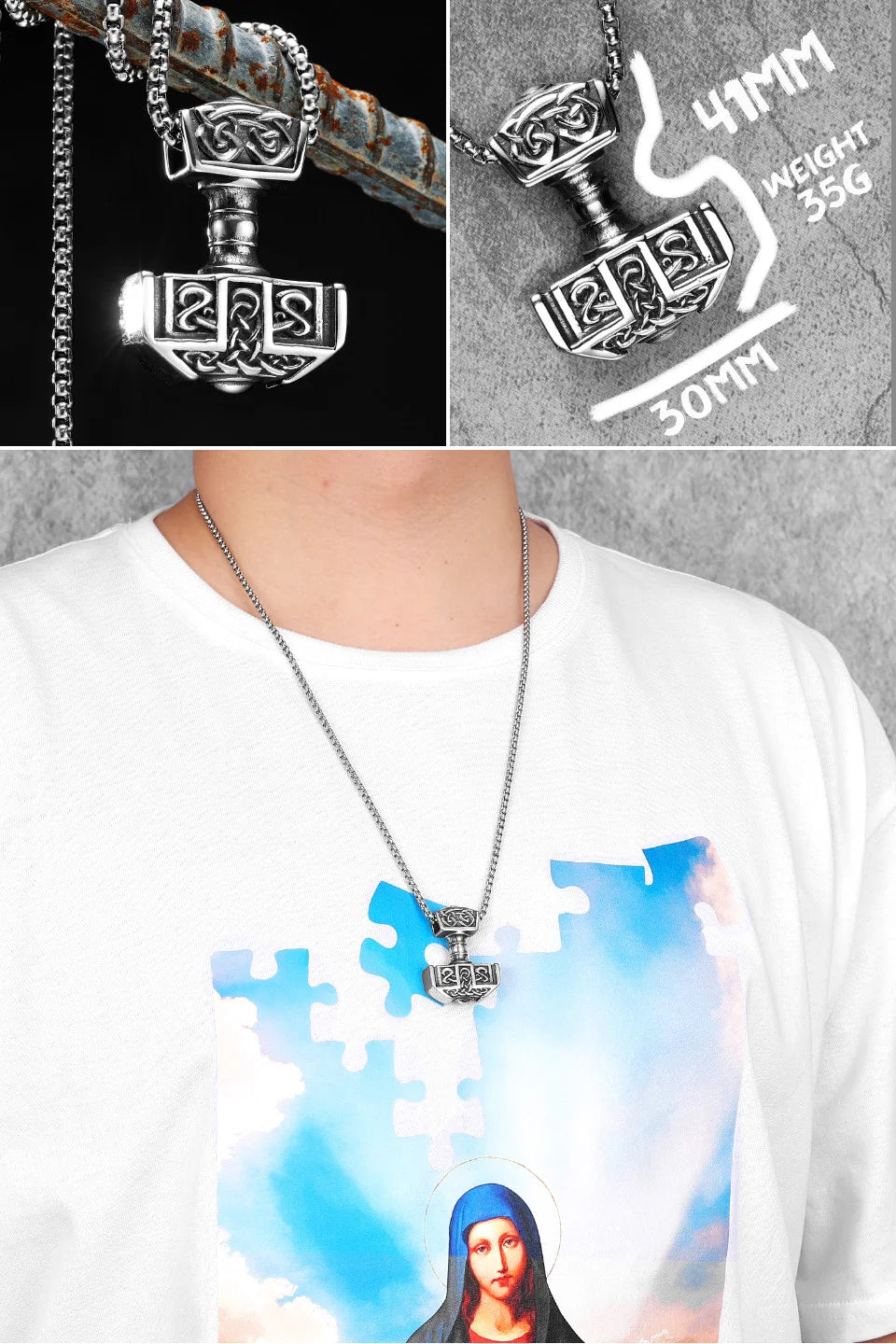 Viking Variety Weapons Men Pendant Necklace Stainless Steel Nordic Myth Chain Retro Rock Punk Rap for Friend Male Jewelry Gift