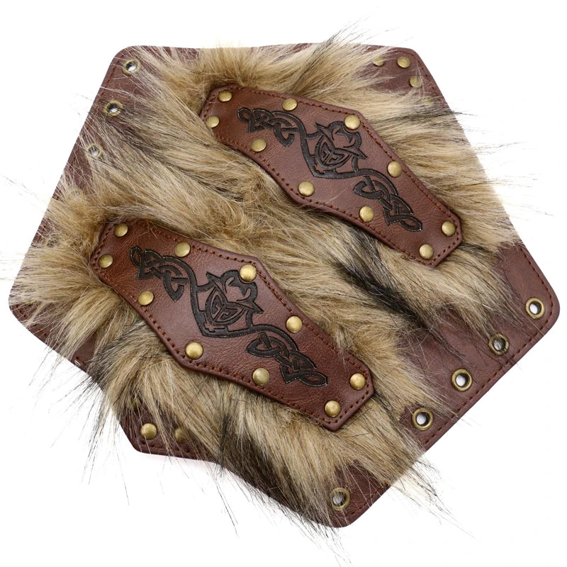 Viking Wrist Guards Armor Barbarian Faux Leather And Faux Fur Wrist Guards Halloween Costume Medieval Renaissance Accessories