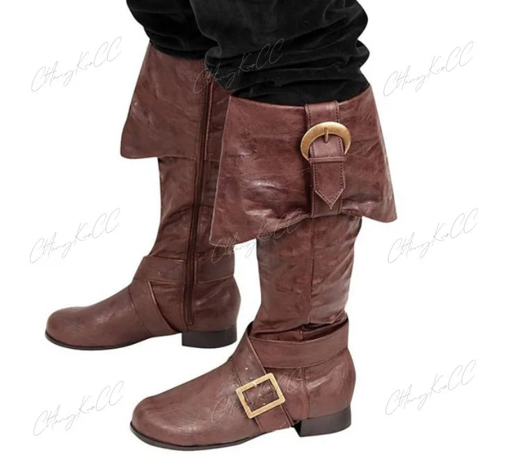 Medieval Viking Pirate Soldier Cosplay Knight Boots Halloween Men Fashion Buckle Footwear Shoes Women Retro Party High Heel Boot