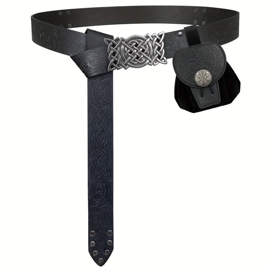 1pc/2pcs medieval PU belt and snowflake coin pouch set, embossed alchemy, Viking role-playing and Renaissance events, Halloween